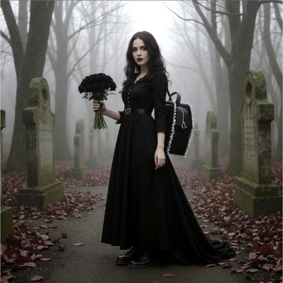 Widow ✦ Vegan Leather Coffin Backpack ✦ Gothic Brocade Lace Trim OS NWT - Picture 10 of 12